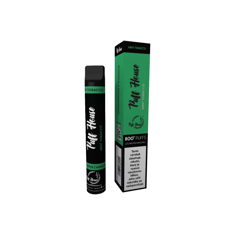 Jednorázová e-cigareta PUFF HOUSE 800 Mint Tobacco 16mg